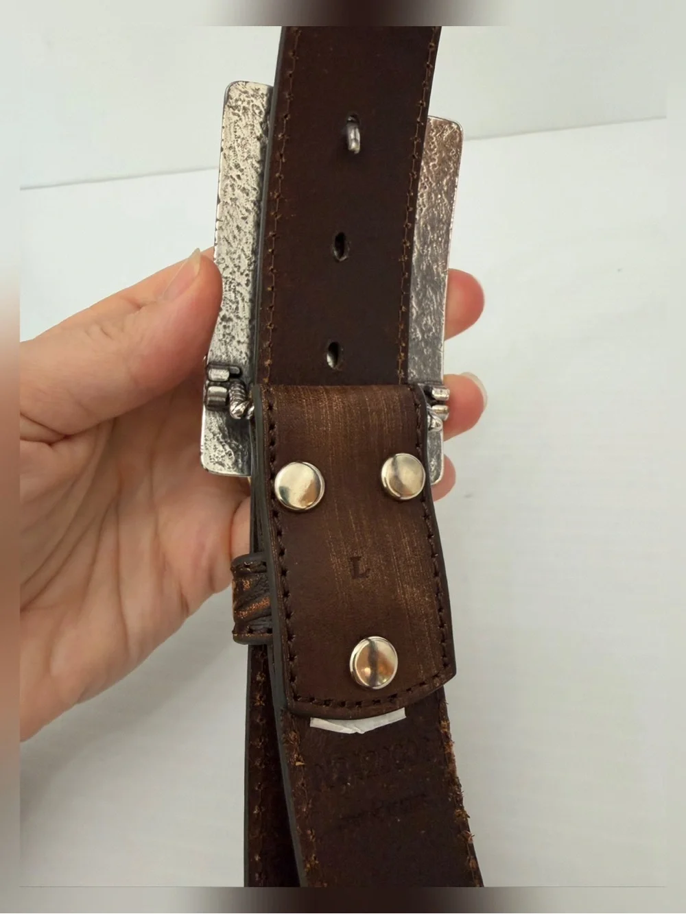 Nocona Leather Women's Nocona Distressed Scroll Triquoise Cross Buckle Belt - L